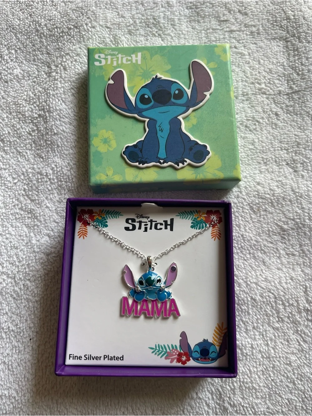 Disney Stitch Mama Necklace in Blue and Pink